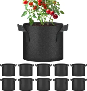 HealSmart 3 Gallon 10 Pack Plant Grow Bags, Tomoato Planter Pots with Handles, Aeration Nonwoven Fabric, Heavy Duty Gardening Planter for Vegetable, Herbs and Flowers, Black