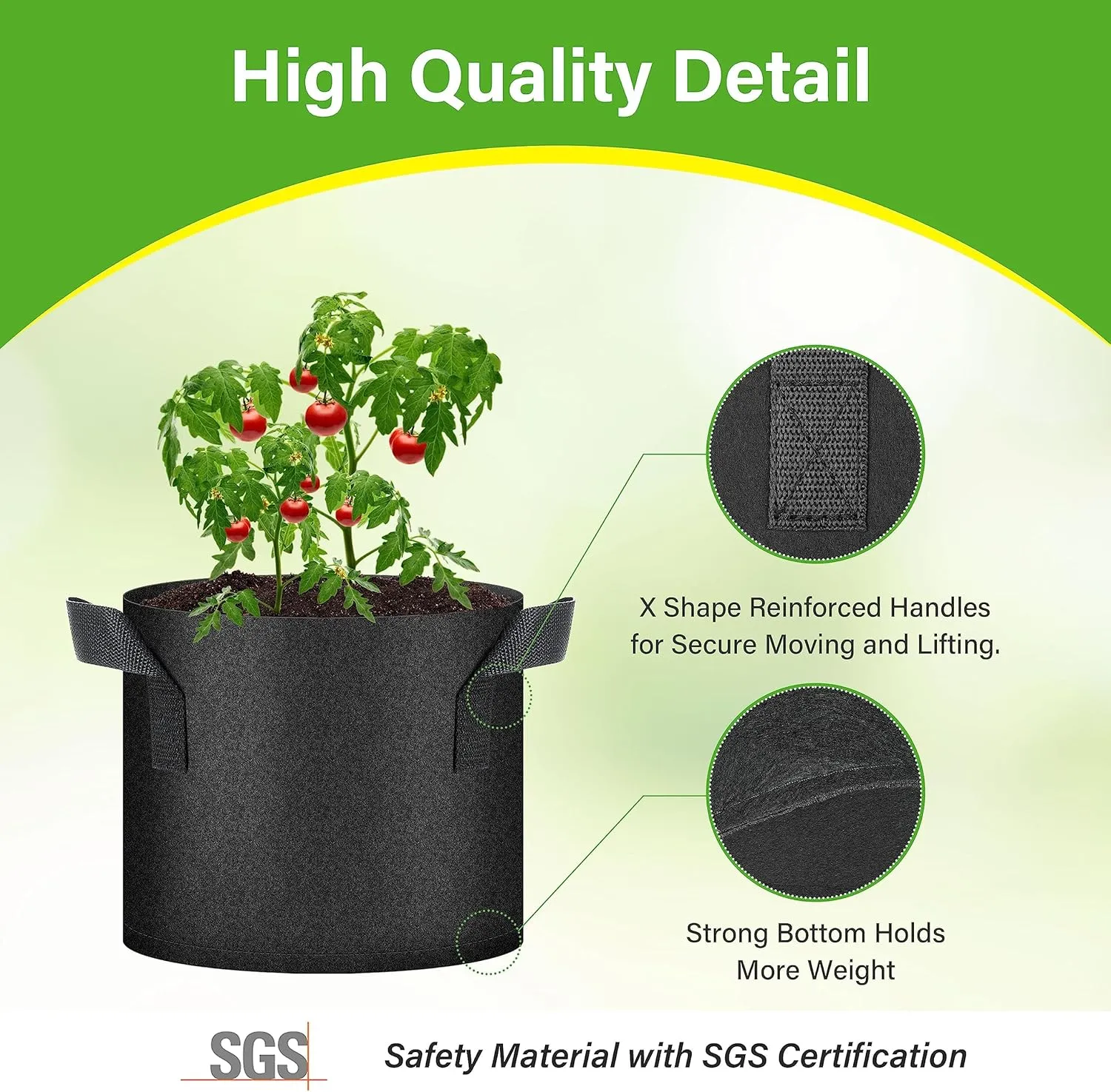 HealSmart 3 Gallon 10 Pack Plant Grow Bags, Tomoato Planter Pots with Handles, Aeration Nonwoven Fabric, Heavy Duty Gardening Planter for Vegetable, Herbs and Flowers, Black