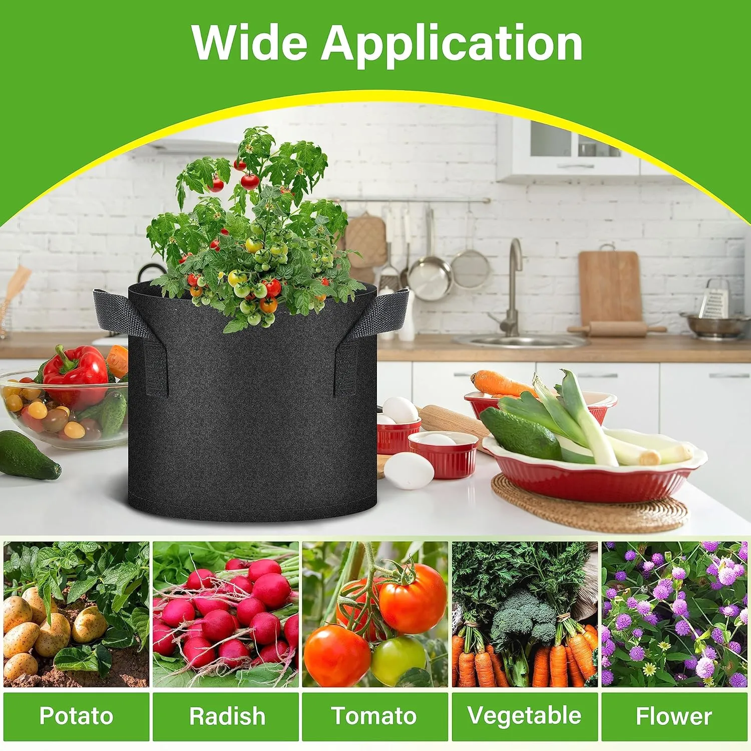 HealSmart 3 Gallon 10 Pack Plant Grow Bags, Tomoato Planter Pots with Handles, Aeration Nonwoven Fabric, Heavy Duty Gardening Planter for Vegetable, Herbs and Flowers, Black