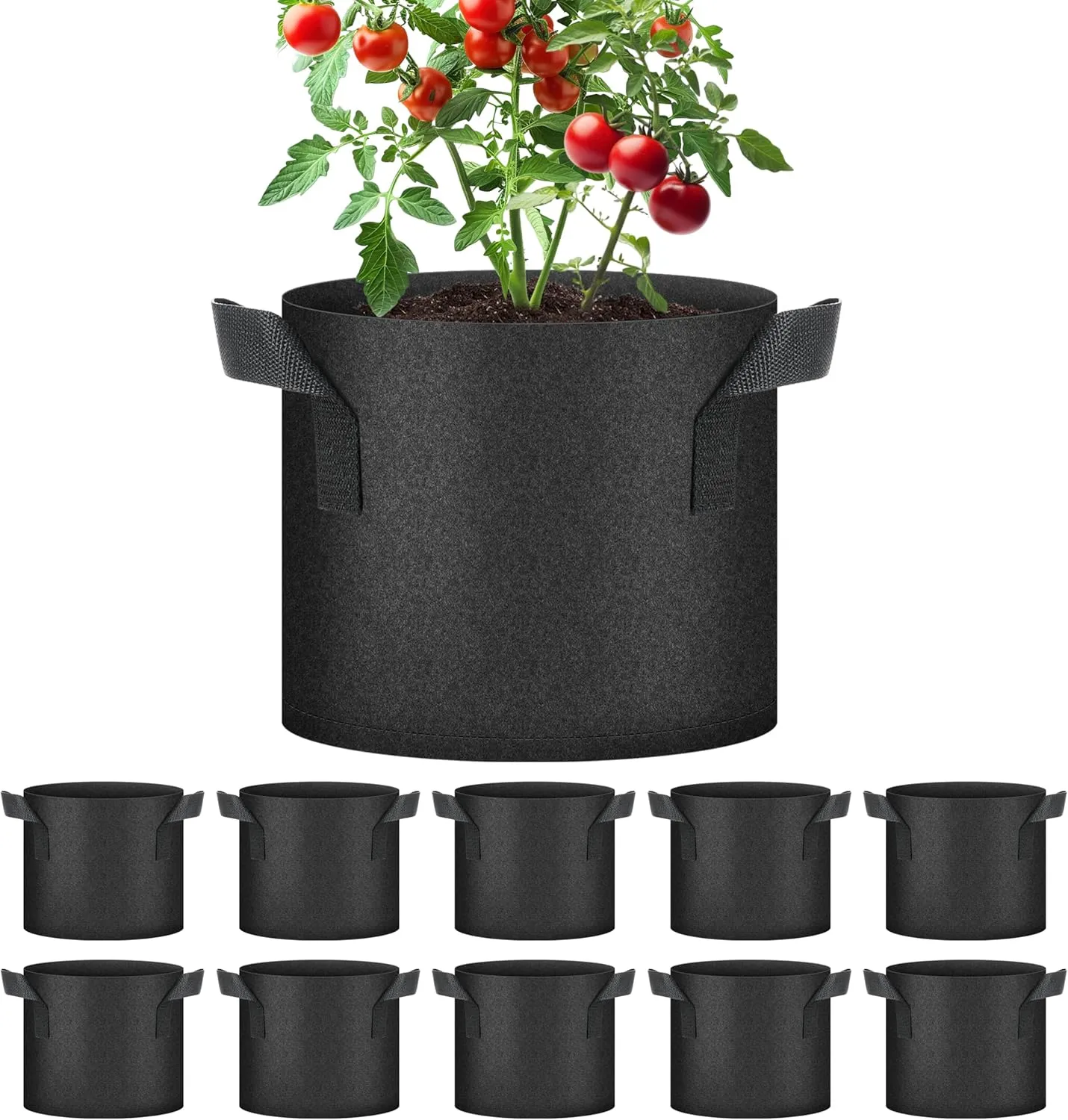HealSmart 3 Gallon 10 Pack Plant Grow Bags, Tomoato Planter Pots with Handles, Aeration Nonwoven Fabric, Heavy Duty Gardening Planter for Vegetable, Herbs and Flowers, Black
