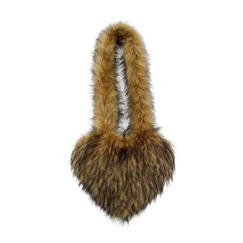 Heart Imitation Raccoon Fur Plush Large Shoulder Bags