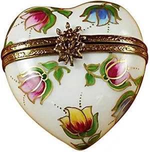 HEART - TULIPS - LIMOGES BOX AUTHENTIC PORCELAIN FIGURINE FROM FRANCE