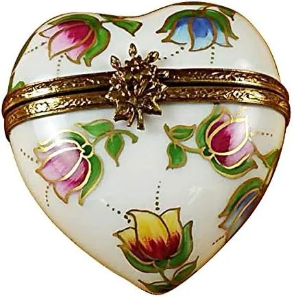 HEART - TULIPS - LIMOGES BOX AUTHENTIC PORCELAIN FIGURINE FROM FRANCE