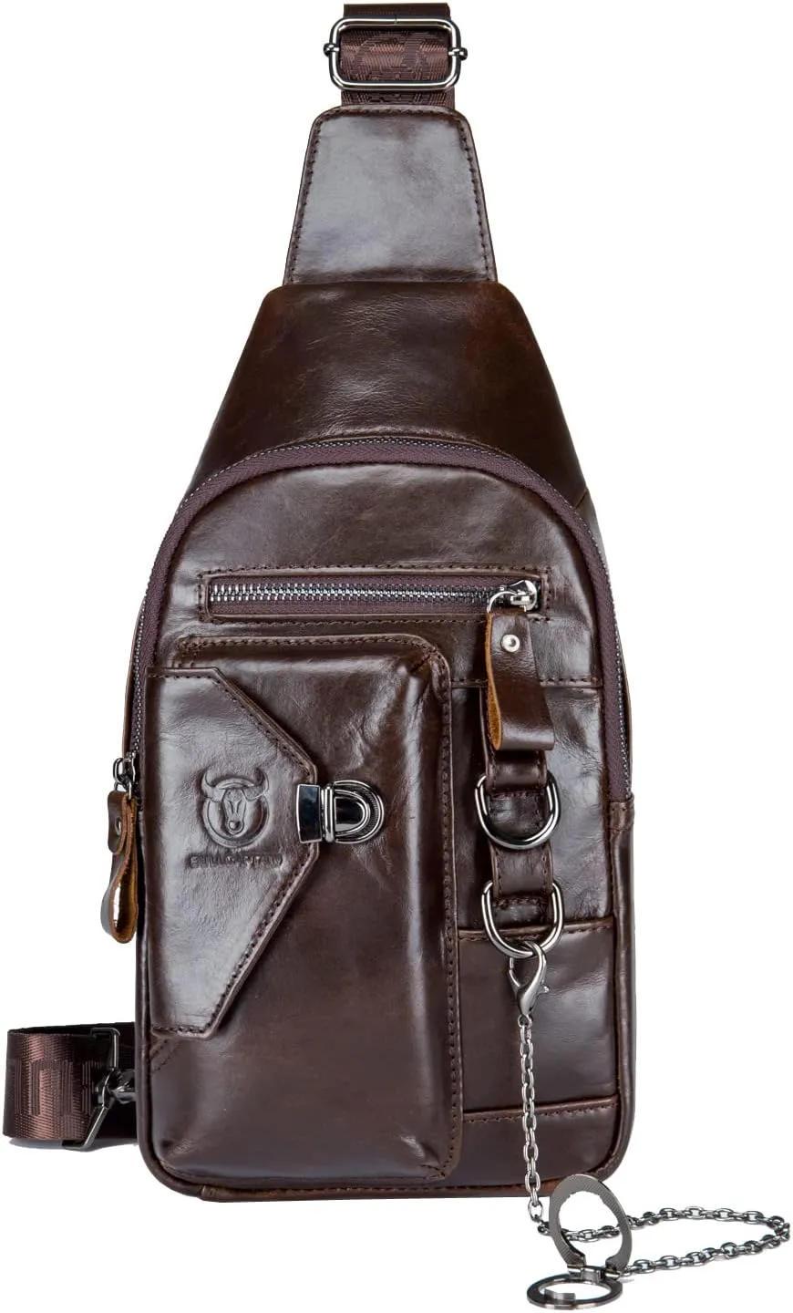 Hebetag Leather Sling Bag Multipurpose Daypack for Men Women Outdoor Travel Camping Hiking Crossbody Shoulder Chest Pack