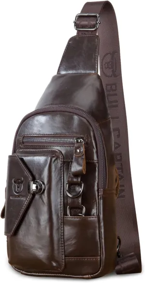 Hebetag Leather Sling Bag Multipurpose Daypack for Men Women Outdoor Travel Camping Hiking Crossbody Shoulder Chest Pack
