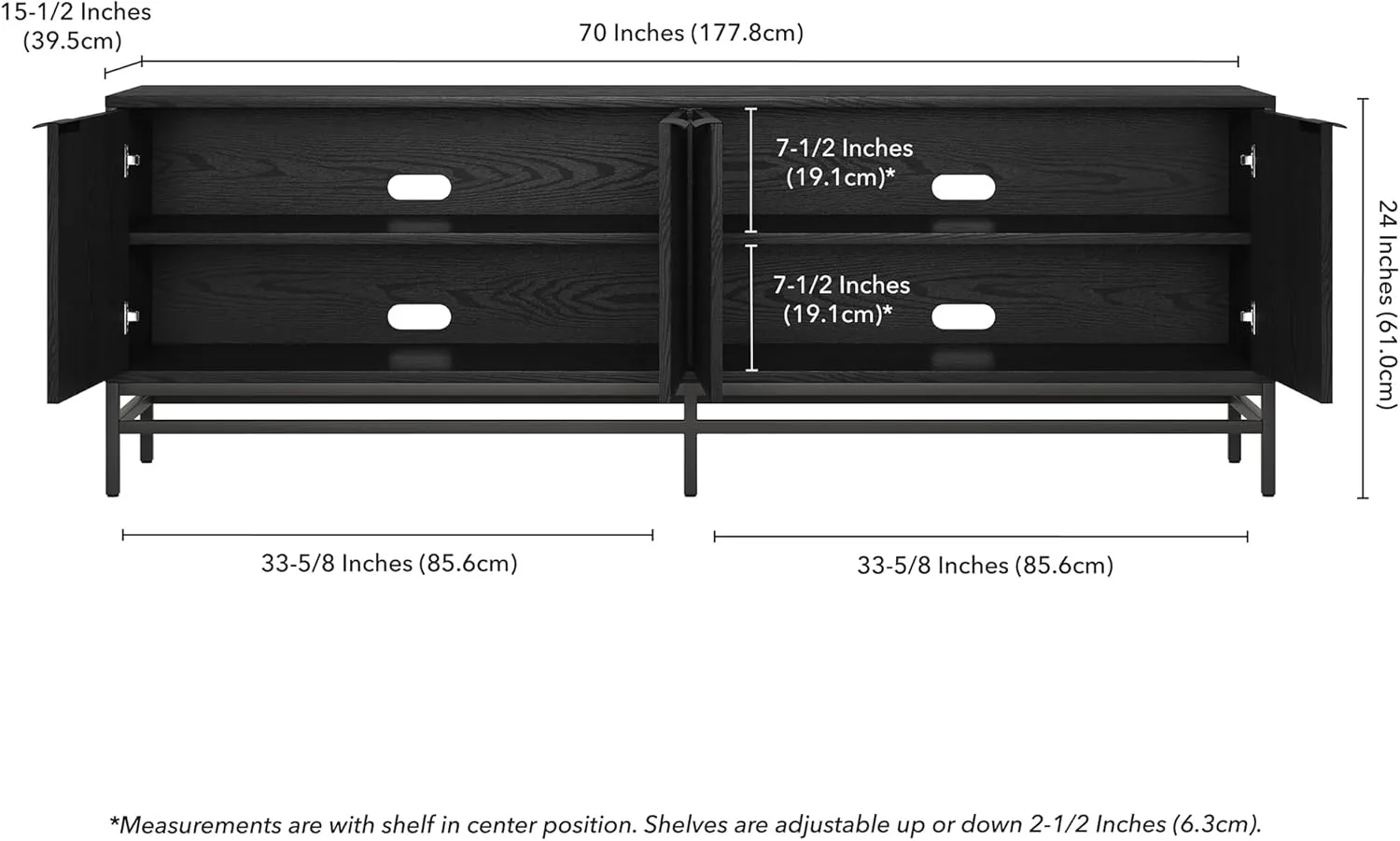 Henn&Hart Montello TV Stand, 70" Wide, Black