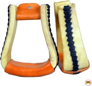 HILASON Horse Western Saddle Stirrup Rawhide Leather Stirrups Pair | Western Stirrups | Saddle Stirrups | Western Stirrups for Saddle | Barrel Racing Stirrups | Stirrups for Horses
