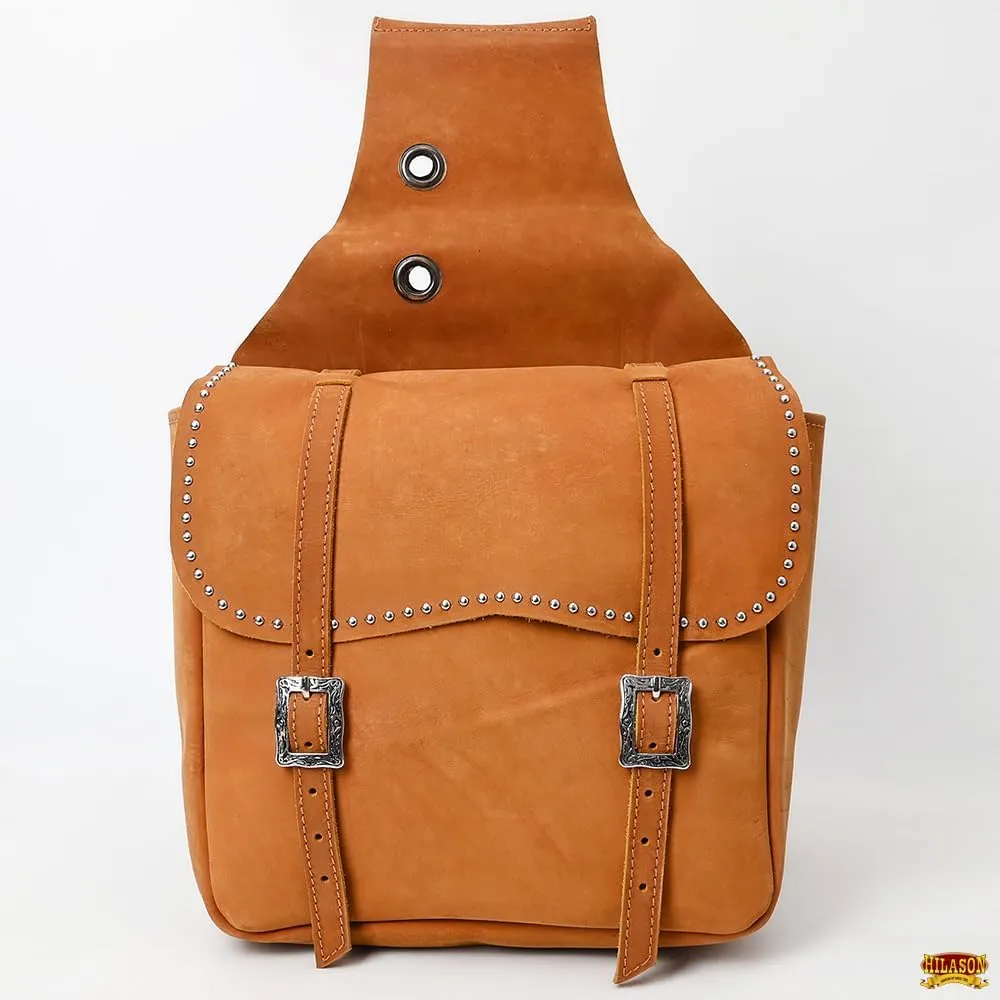 HILASON Soft Leather Horse Saddle Bag Tan | Equestrian Western Leather Saddle Bag | Adjustable Closure Saddle Bag