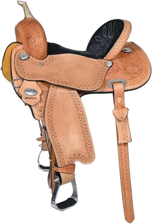 HILASON Western Horse Barrel Trail Pleasure Natural American Leather Saddle | Horse Saddle | Western Saddle | Treeless Saddle | Leather Saddle | Saddle for Horses