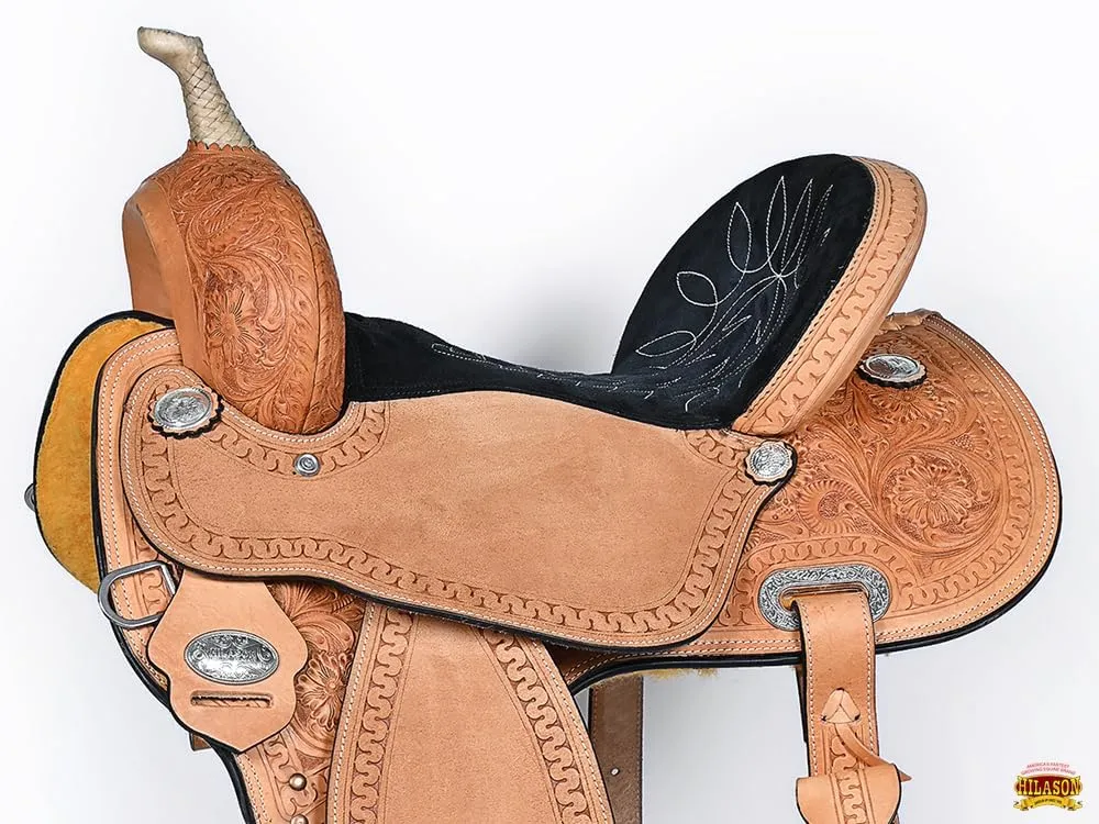 HILASON Western Horse Barrel Trail Pleasure Natural American Leather Saddle | Horse Saddle | Western Saddle | Treeless Saddle | Leather Saddle | Saddle for Horses