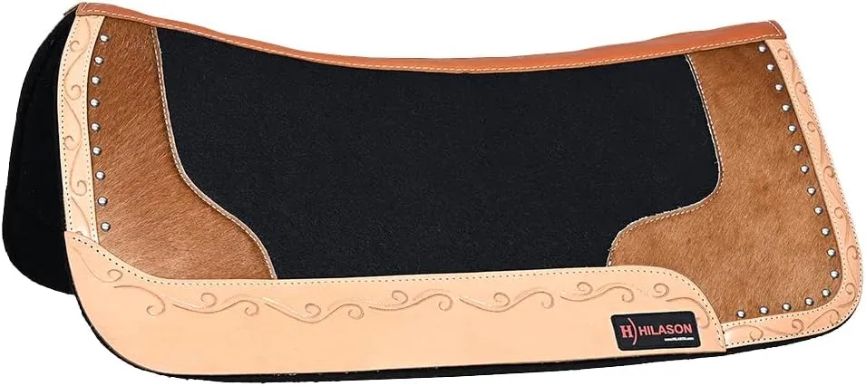HILASON Western Wool Felt Horse Saddle Pad W/Distressed Wear Leather | Felt Saddle Pad | Felt Saddle Pad for Horses | Western Felt Saddle Pad | Felt Horse Saddle Pad | Wool Felt Horse Pad