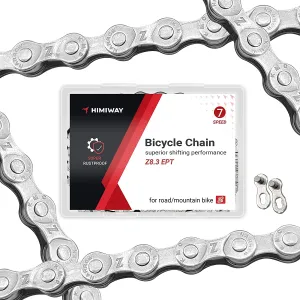 Himiway KMC Bike Chain 1/6/7 Speed Super Rustproof Z8.3 EPT with 1 Pairs Bicycle Magic Buckle, Reusable 120 Links 1/2 * 3/32 Inch Silver Gray Fits Multi-Speed Bikes