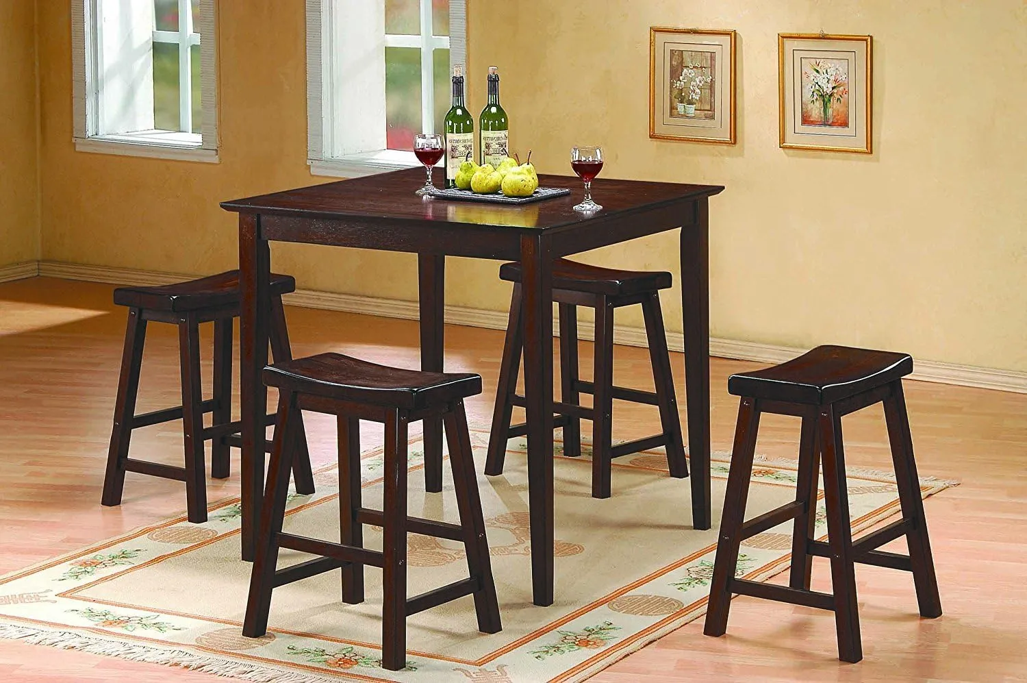 Homelegance Saddleback Dining Height Barstool (Set of 2), 17.5 Inch, Cherry
