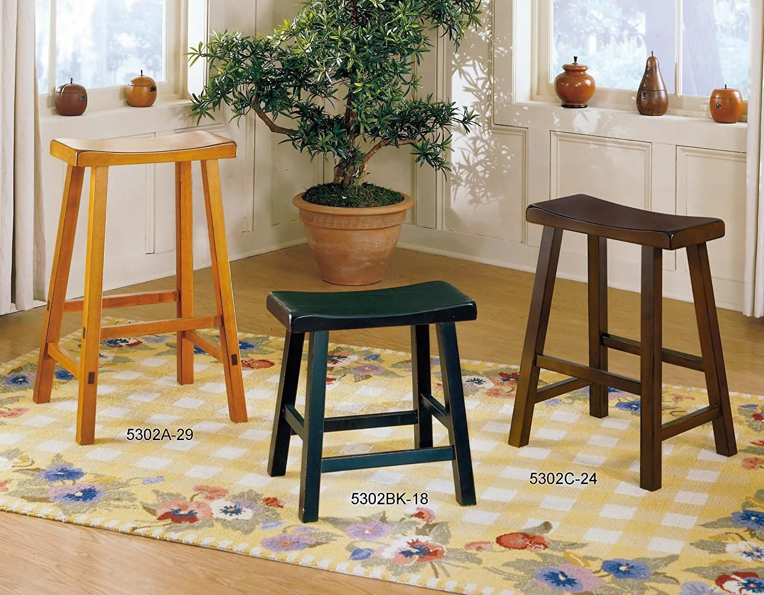 Homelegance Saddleback Dining Height Barstool (Set of 2), 17.5 Inch, Oak