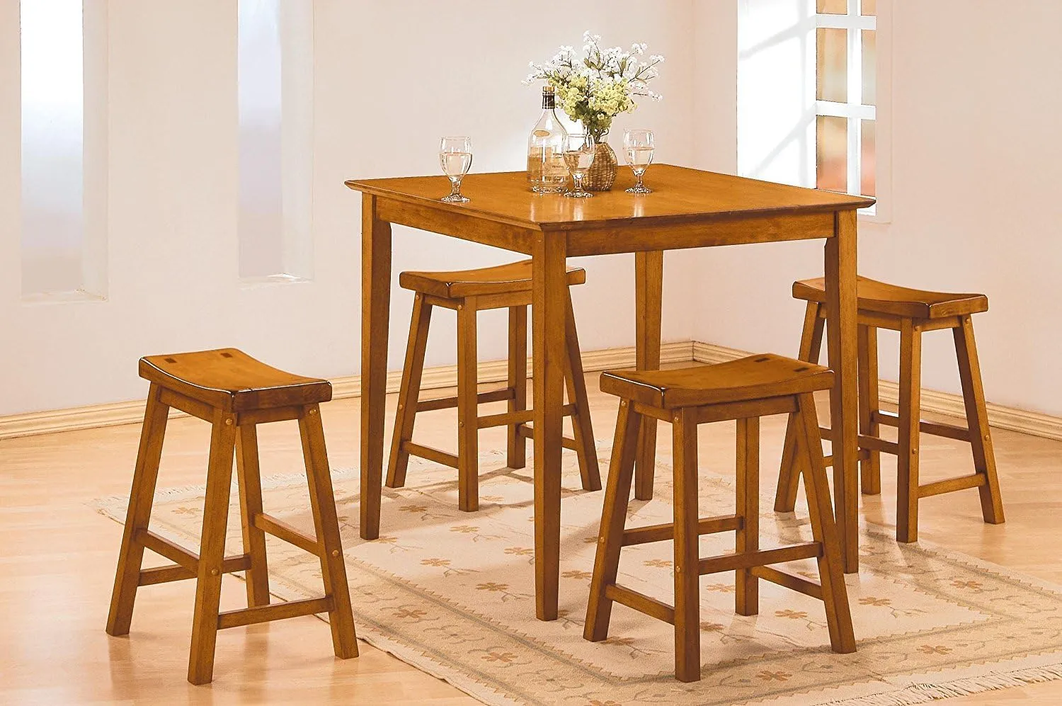 Homelegance Saddleback Dining Height Barstool (Set of 2), 17.5 Inch, Oak