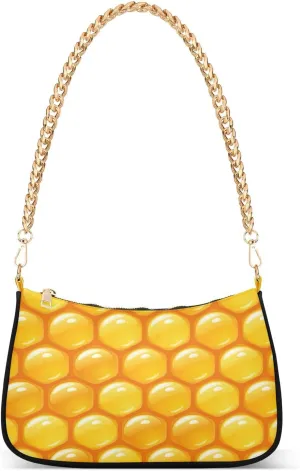 Honeycomb Womens Shoulder Bag for Women Hobo Tote Handbag Gold Chain Crossbody Bag with Zipper Clutch Purse Handbags