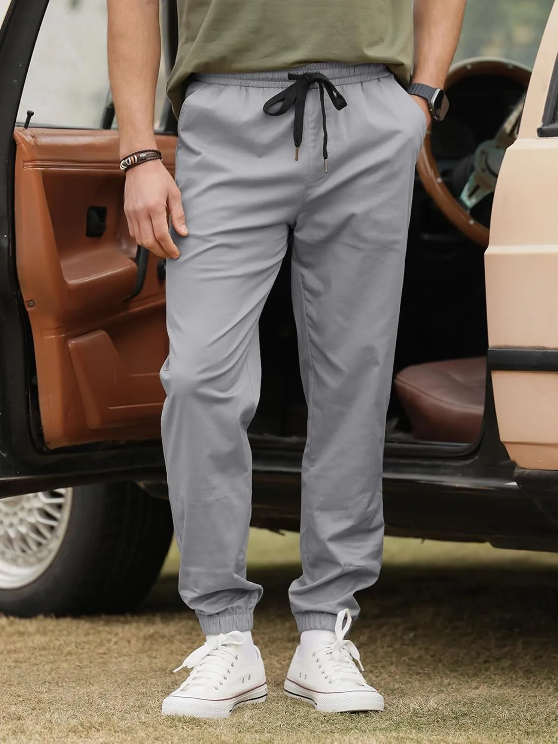 HOTake Men's Joggers Casual Lightweight Elastic Waist Drawstring Hiking Chino Pants Men