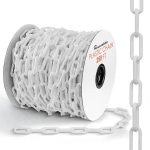 Houseables Plastic Chain, Safety Barrier, 2" Links, Light Weight, UV Protected, Accessory for Crowd Control, Queue Line, Decoration, Chains Link Fence, White, 250 Feet