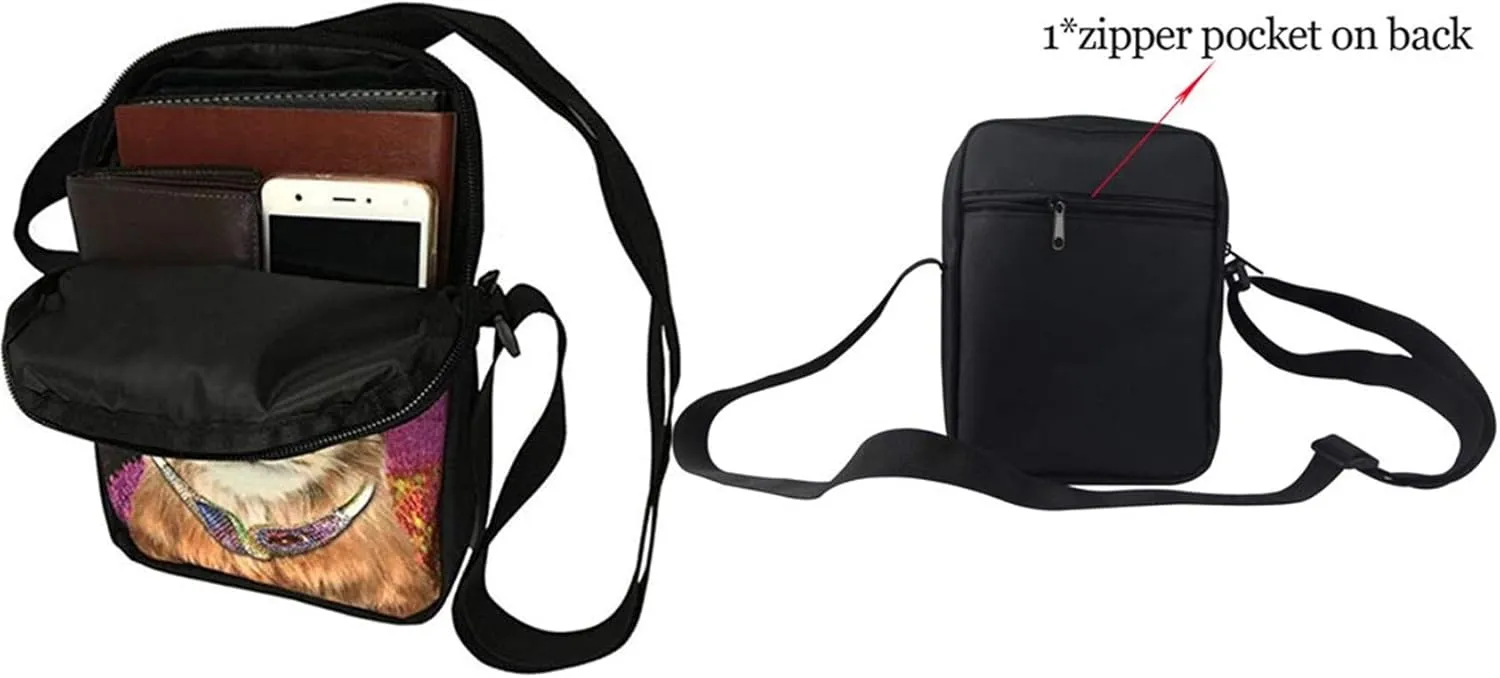 HUGS IDEA Mini Messenger Ba Black Corgi Crossbody Bag for Teen Girls Small Shoulder Handbag Clutch Purse Satchel Kids Schoolbag