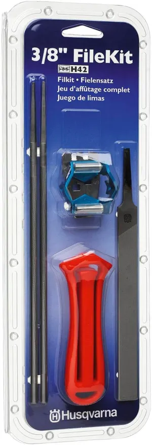 Husqvarna Chainsaw File Kit for 3/8" Pitch H Chainsaw Chains, Sharpening Kit Includes Handle, Combination Guide, Flat and Round Files