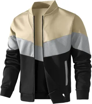 HYPESTFIT Mens Lightweight Jacket Casual Bomber Jacket Color Block Varsity Coat