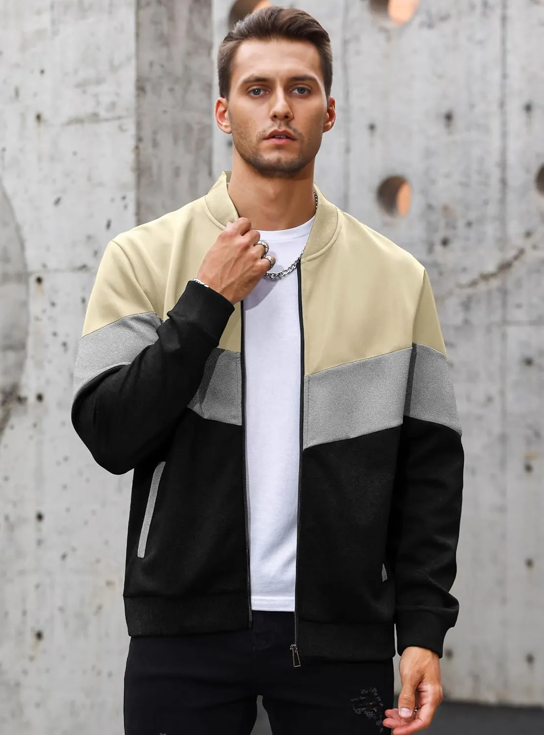 HYPESTFIT Mens Lightweight Jacket Casual Bomber Jacket Color Block Varsity Coat