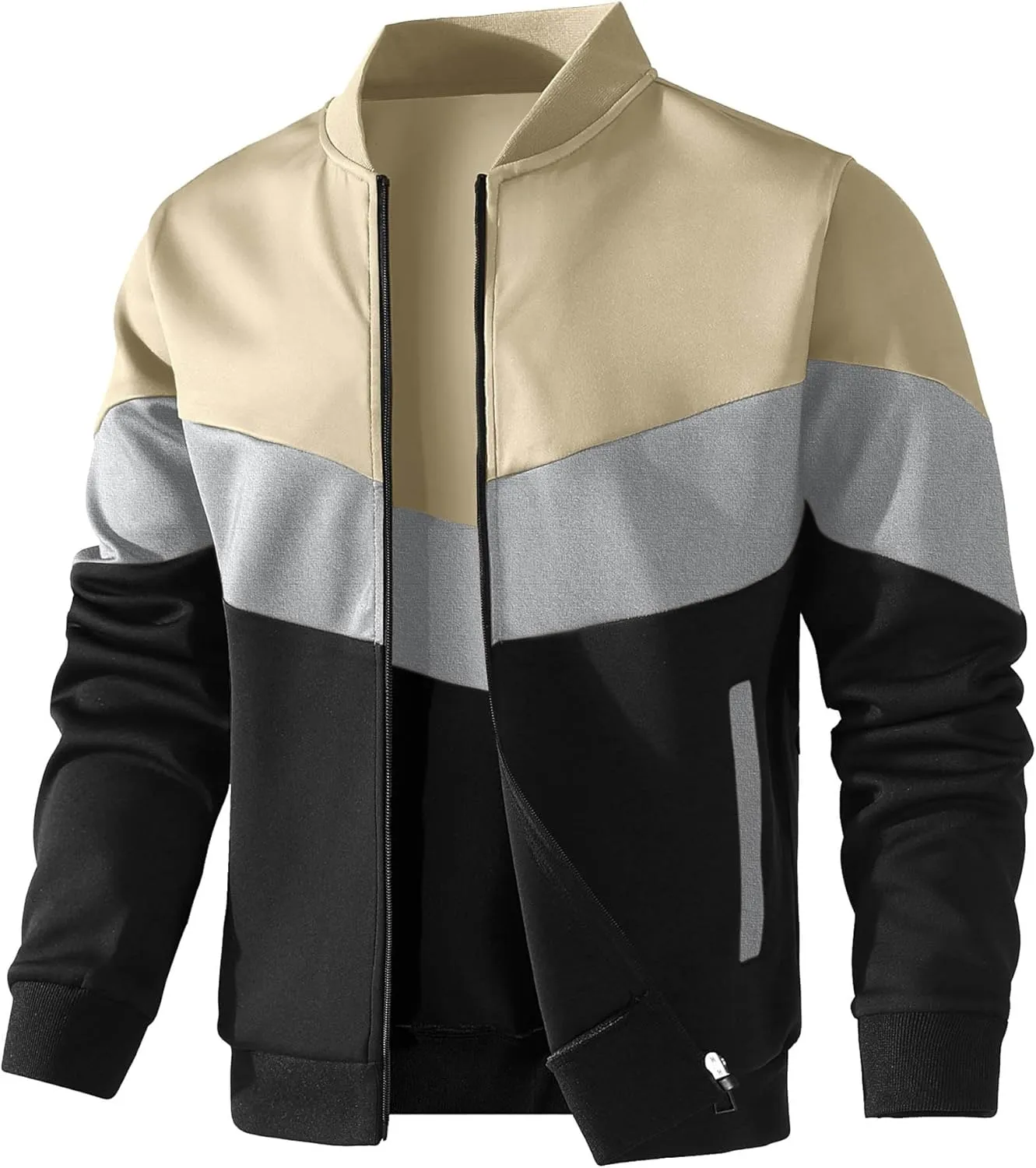 HYPESTFIT Mens Lightweight Jacket Casual Bomber Jacket Color Block Varsity Coat