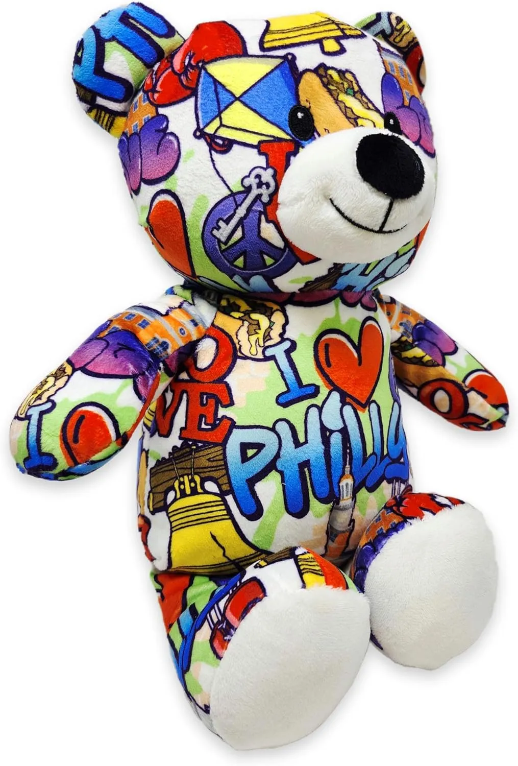I Love Philadelphia Graffiti Teddy Bear Eco Friendly Stuffed Animal; Cuddly Soft Velboa Plush Animal for Kids 3 Years Old to Adults; Child-Safe Embroidered Eyes (10" Tall When Seated)