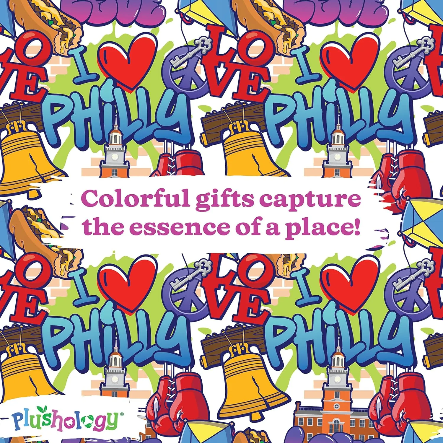 I Love Philadelphia Graffiti Teddy Bear Eco Friendly Stuffed Animal; Cuddly Soft Velboa Plush Animal for Kids 3 Years Old to Adults; Child-Safe Embroidered Eyes (10" Tall When Seated)