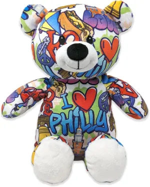 I Love Philadelphia Graffiti Teddy Bear Eco Friendly Stuffed Animal; Cuddly Soft Velboa Plush Animal for Kids 3 Years Old to Adults; Child-Safe Embroidered Eyes (10" Tall When Seated)