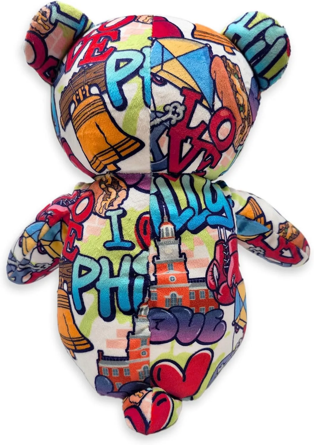 I Love Philadelphia Graffiti Teddy Bear Eco Friendly Stuffed Animal; Cuddly Soft Velboa Plush Animal for Kids 3 Years Old to Adults; Child-Safe Embroidered Eyes (10" Tall When Seated)