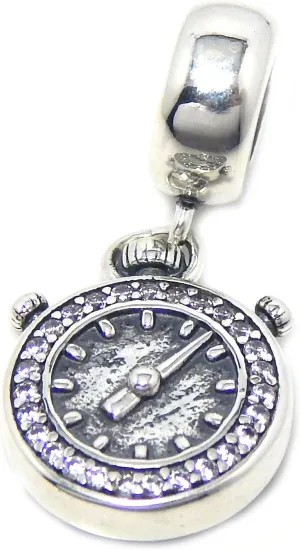 ICYROSE Solid 925 Sterling Silver Dangling Pocket Watch w/Crystal CZ Charm Bead 459 for European Snake Chain Bracelets