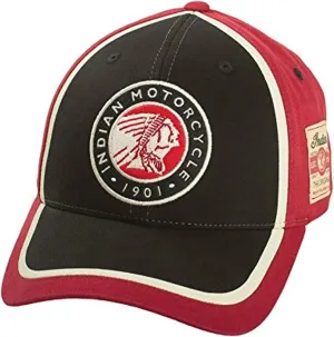 Indian Motorcycle Circle Patch Hat, Red/Black, Regular Fit, Premium Embroidery, Multi-Colored Design, Branded Fabric Patch, Contrast Stitching