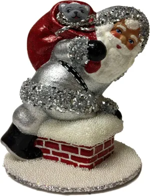 Ino Schaller Silver Santa Chimney with Gifts German Paper Mache Candy Container