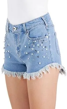International Concepts INC Womens Embellished Frayed Hem Denim Shorts