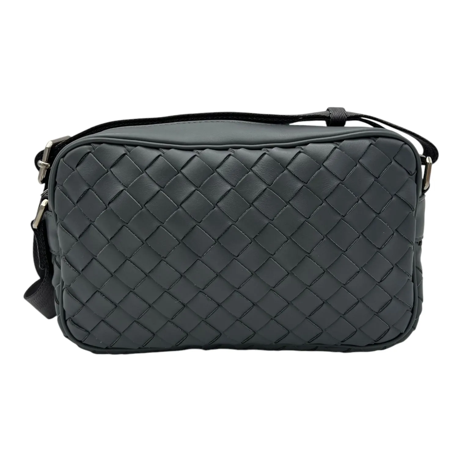 Intrecciato Crossbody Bag Grey in Calfskin, Silver hardware
