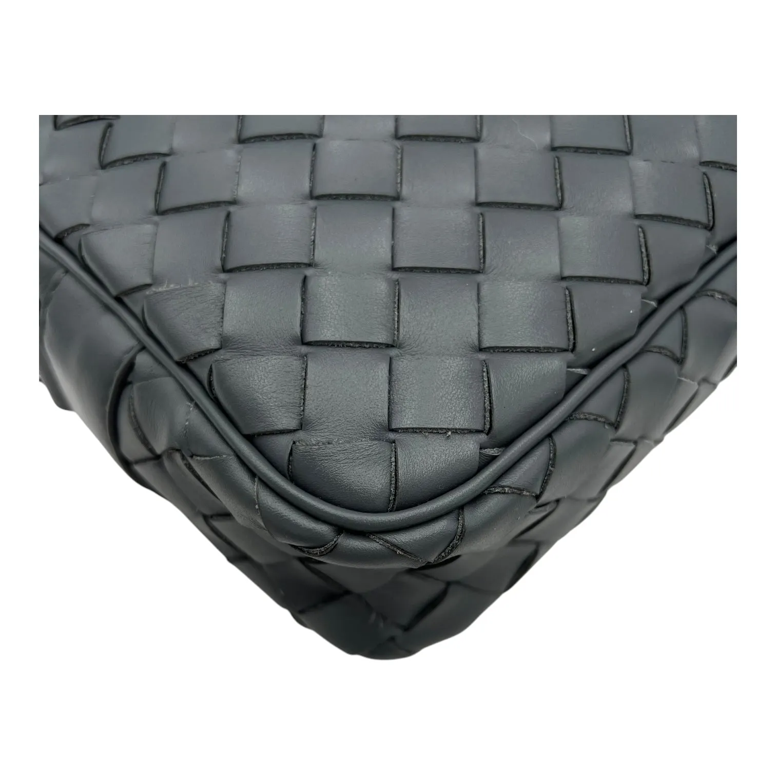 Intrecciato Crossbody Bag Grey in Calfskin, Silver hardware