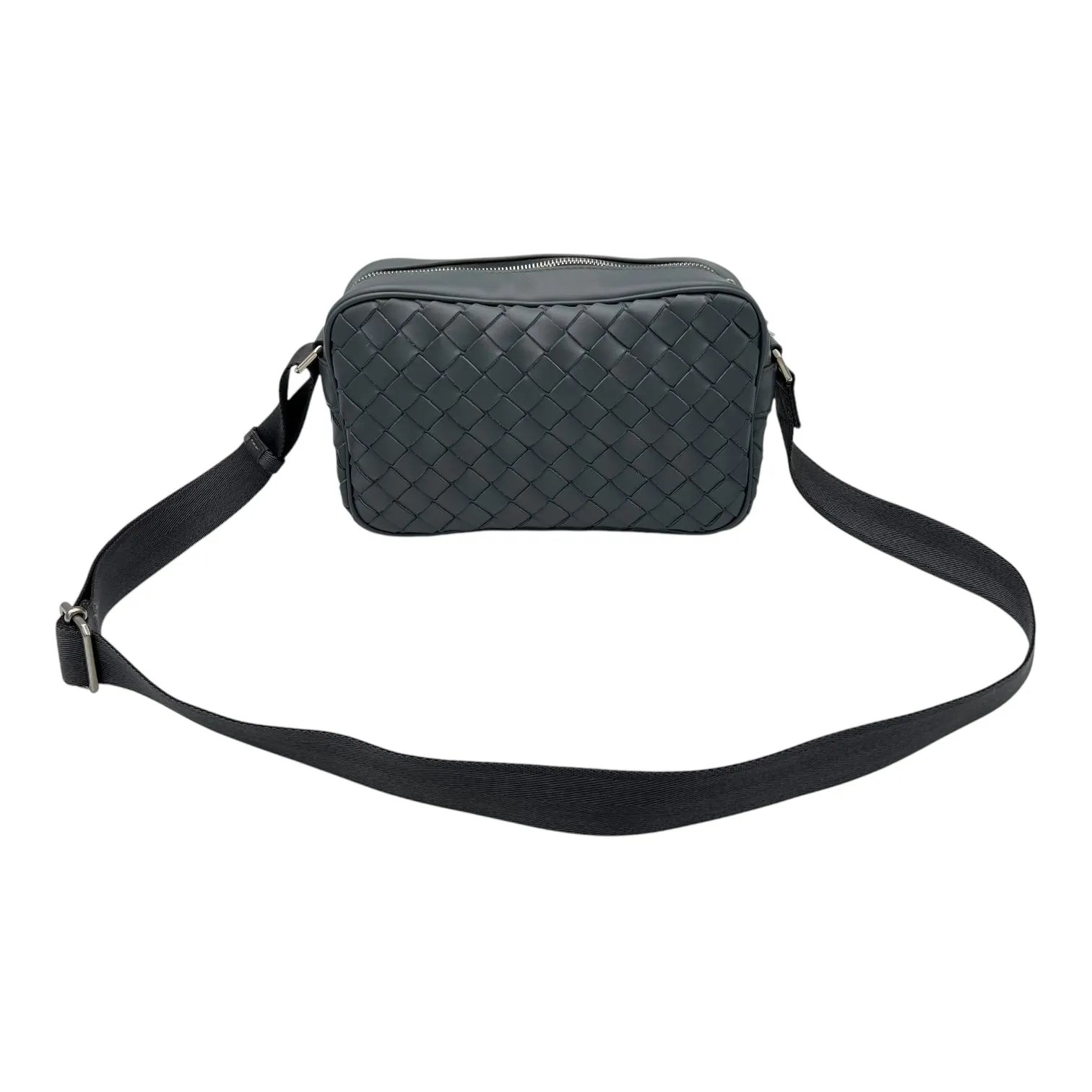 Intrecciato Crossbody Bag Grey in Calfskin, Silver hardware