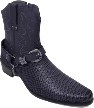 J-jap Men’s Cowboy Boots Western Alligator Snake Skin Print Crocodile Zippper Buckle Harness Chain Ankle Shoes