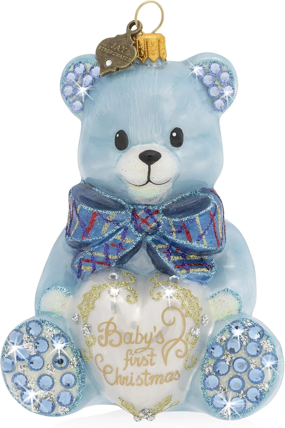 Jay Strongwater Baby's First Christmas Teddy Glass Ornament, Blue
