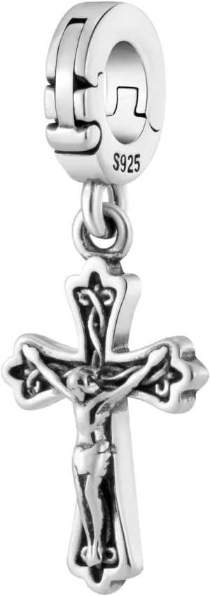 Jesus On Cross Multi-Clasp Clip On Pendant 925 Sterling Silver Charm For Pandora & Other Charm Bracelets/Necklaces
