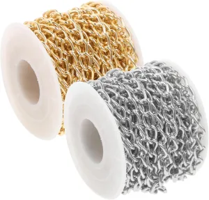 JEWEDECO 2 Pack Lightweight Aluminum Chain for Jewelry Making DIY Necklace Bracelet Anklet Bag Chain Fashion Jewelry Accessory Kit