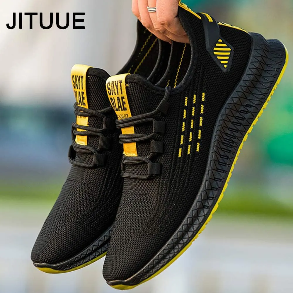 JITUUE Men's Sports Shoes Mesh Breathable Shoes Casual Non-Slip Fashion Running Lightweight Fly Woven Casual Shoes