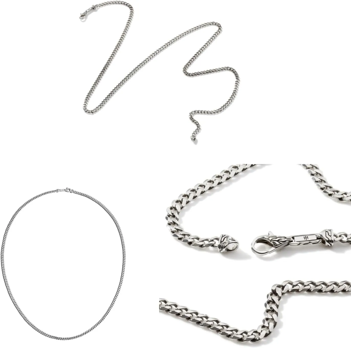 John Hardy Classic Chain Collection Men's Curb Chain Necklace, 3.9MM 925-Sterling Silver Luxury Chain Necklace for Men