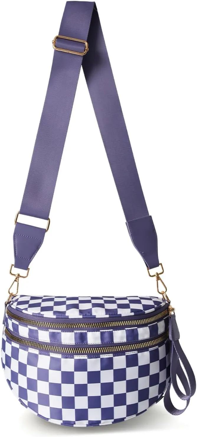 JQWSVE Checkered Crossbody Bag Bum Bag for Women Checkered Purse Plus Size Crossbody Bags Black and White Purse Out Going Bag