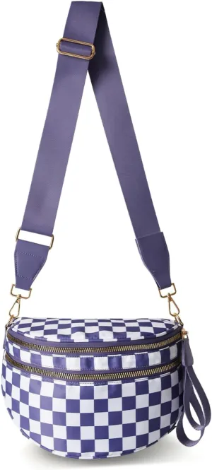 JQWSVE Checkered Crossbody Bag Bum Bag for Women Checkered Purse Plus Size Crossbody Bags Black and White Purse Out Going Bag
