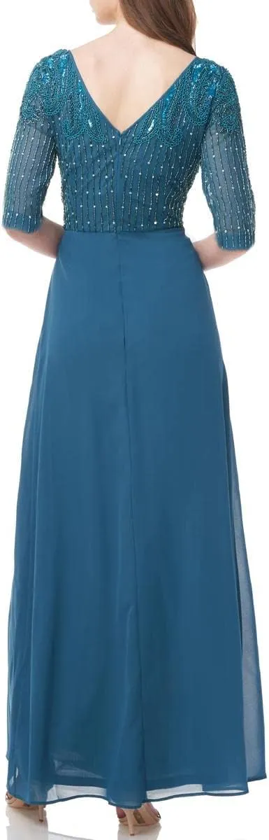 JS Collections Womens Opal Embellished Maxi Evening Dress