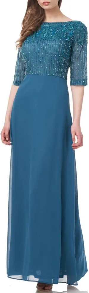 JS Collections Womens Opal Embellished Maxi Evening Dress