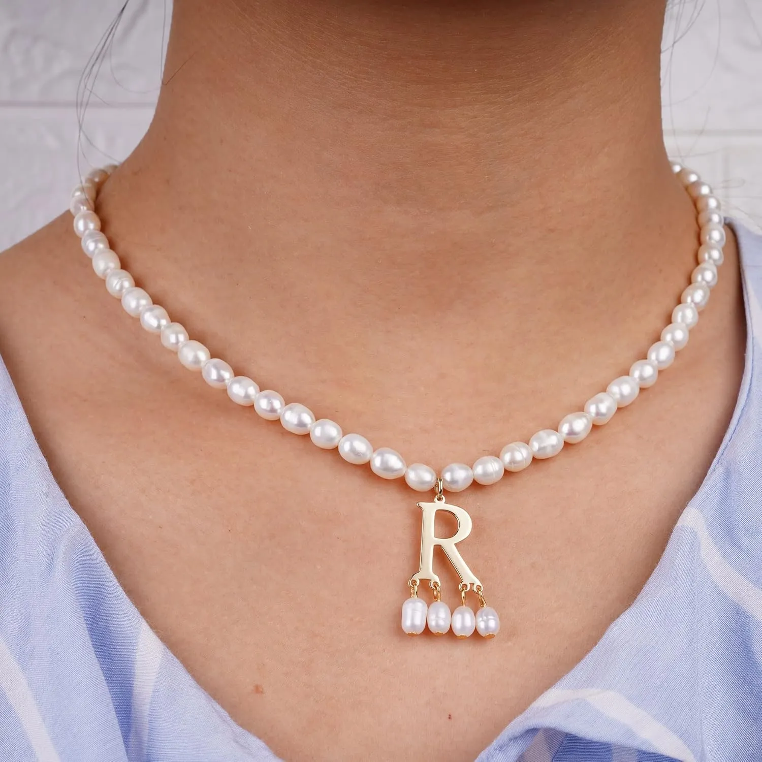 JSJOY Freshwater Pearl Necklace for Women 925 Sterling Silver Gold Initial A-Z Necklaces Anne Boleyn Necklaces Mother's Day Gifts Graduation Gifts 2025 Birthday Gifts for Her