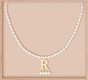 JSJOY Freshwater Pearl Necklace for Women 925 Sterling Silver Gold Initial A-Z Necklaces Anne Boleyn Necklaces Mother's Day Gifts Graduation Gifts 2025 Birthday Gifts for Her